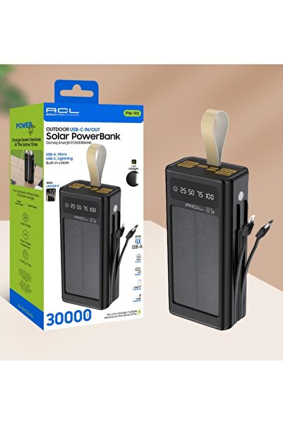 ACL PW-90 LCD Ekran Dahili Mikro, Type-C, Lightning 4XUSB 30.000mAh Kablolu Powerbank