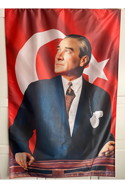 AKYILDIZ store 100x150 cm Atatürk Baskılı Türk Bayrağı – Raşel Kumaş, Çift Di...
