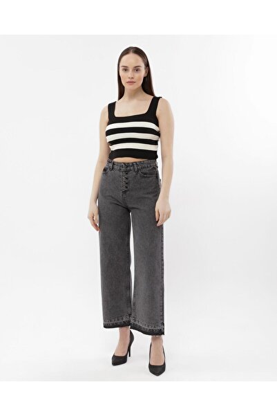 SHEVEGA Shevaga Women's Smoked 5 Button Detachable Flare Leg Loose Fit Denim Pants