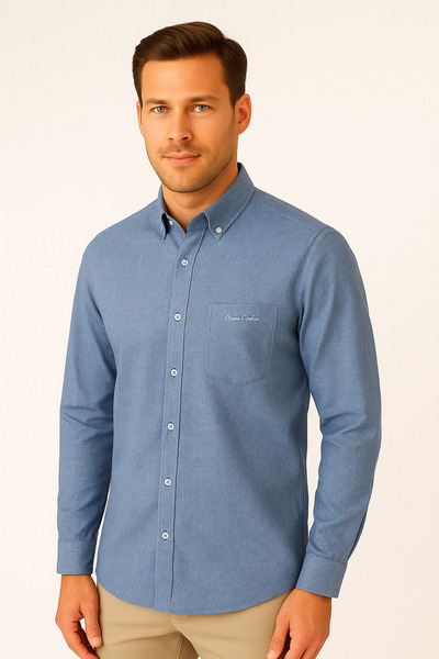 ModaPlaza Men's Classic Plain Melange Vikol Shirt
