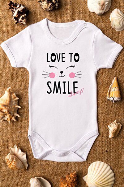 FORMİRA بدلة أطفال عضوية 100% قطن مطبوع عليها قطة تحب الضحك بأكمام قصيرة وأزر...