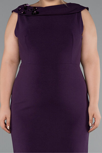 Abiyefon Mor Kolsuz Midi Büyük Beden Davet Elbisesi ABK2422