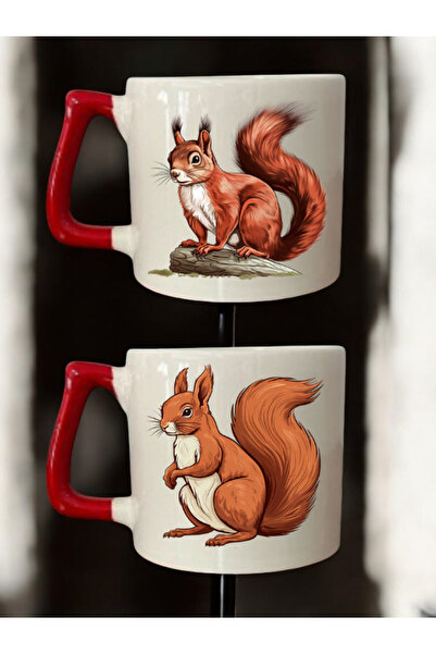 lili hediyelik أكواب قهوة سيراميك مطبوعة برسومات السنجاب - طقم من كوبين للشاي...