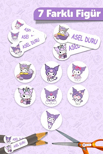 MSticker Okul Etiketi Kalem Defter isimli Etiket Isim Yazılabilen Kuromi 2 - 190 Adet Özel Tasarım Etiket