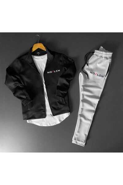 NOFLEN Men's Black Scuba Gray Bottom Top Tracksuit Set