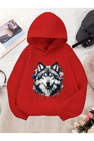 oneagılyazı Kurt Baskılı Rahat Kapüşonlu Sweatshirt