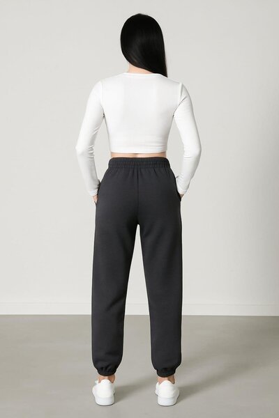Pemilo Women's 3 Thread Pocket Bottom Sweatpants Black