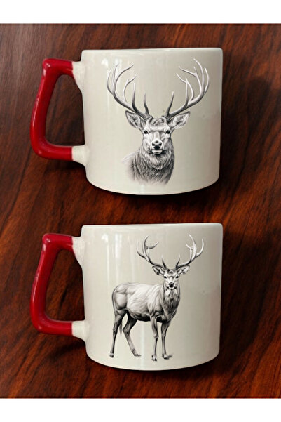 lili hediyelik أكواب قهوة سيراميك مطبوعة برسومات الغزلان - طقم من كوبين - أكو...