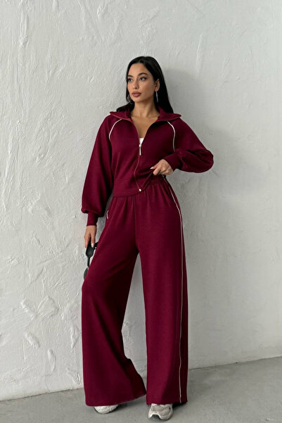 MODAMİNEM Women's Modal Fabric Zippered Stripe Detailed Tracksuit Set