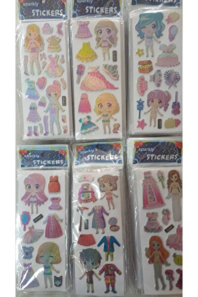 BADE TOYS Sparkly STICKERS KIZ GİYDİRME Temalı Kabartma Stıcker 6 Kartela