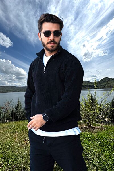 BİRBEYSTORE Men's Knitwear Sweater Zippered Stand Collar