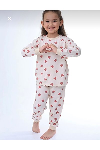 YUMİYUMM Girl's 100% Cotton Mini Heart Patterned Pajama Set