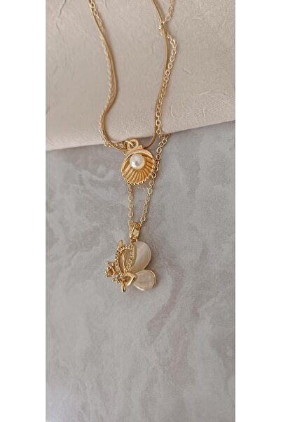 Shae Jewelry قلادة مكونة من قطعتين على شكل فراشة ولؤلؤة