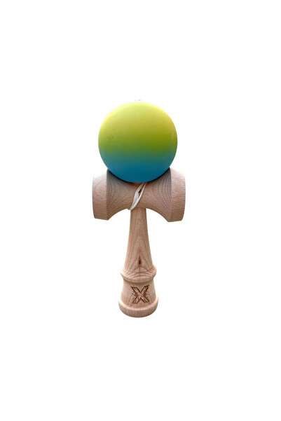 Berbis Kendama X Originala - Jucarie din Lemn, 18 cm, Model Galben-Albastru i...