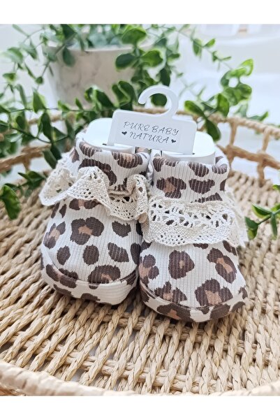 PURE BABY NATURA Leopard Patterned Corded Lace Baby Booties