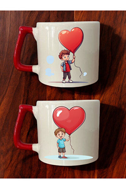 lili hediyelik كوب قهوة سيراميك مطبوع عليه صورة طفل مع بالون - كوب سيراميك لل...