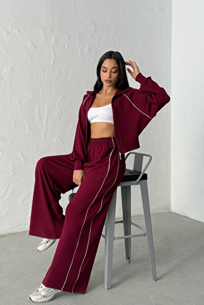 MODAMİNEM Women's Modal Fabric Zippered Stripe Detailed Tracksuit Set