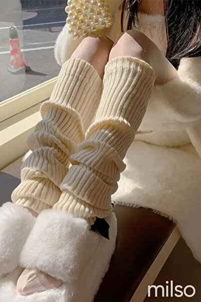 MİLSO Women's White Color Thick Knit Below Knee Leggings - Soft and Stretchy Leg