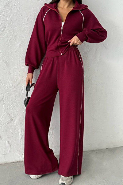 MODAMİNEM Women's Modal Fabric Zippered Stripe Detailed Tracksuit Set