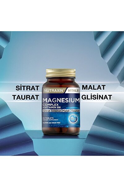 Nutraxin Magnesium Complex (Citrate-Bisglycinate-Malate-Taurate Vitamin B6) 60 Tablets (X2) + 100 ml Gel Gift
