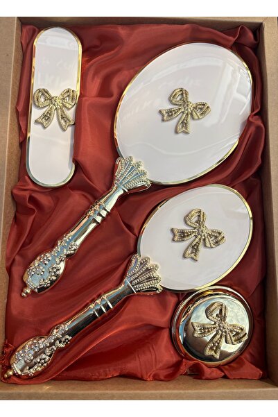 Muensu طقم مرآة ومشط على شكل فيونكة ذهبية، للزفاف، الخطوبة، العروس، هدية الزفاف