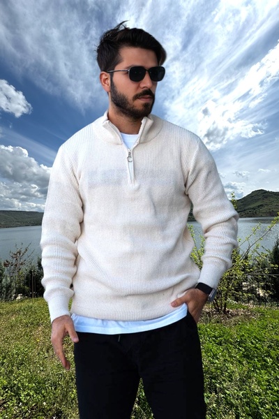 BİRBEYSTORE Men's Knitwear Sweater Zippered Stand Collar