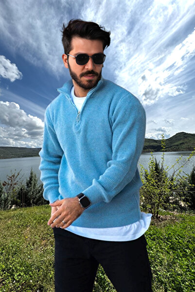 BİRBEYSTORE Tricotaj pentru bărbați Pulover cu fermoar Guler înalt