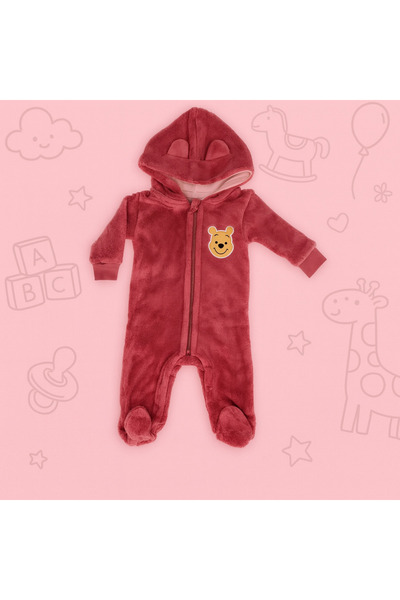 Winnie The Pooh Baby fleece jumpsuit 0-12 months, warm with hood and zipper, soft material, Disney