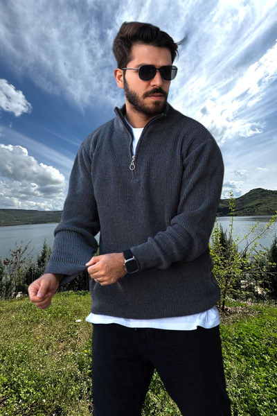 BİRBEYSTORE Men's Knitwear Sweater Zippered Stand Collar