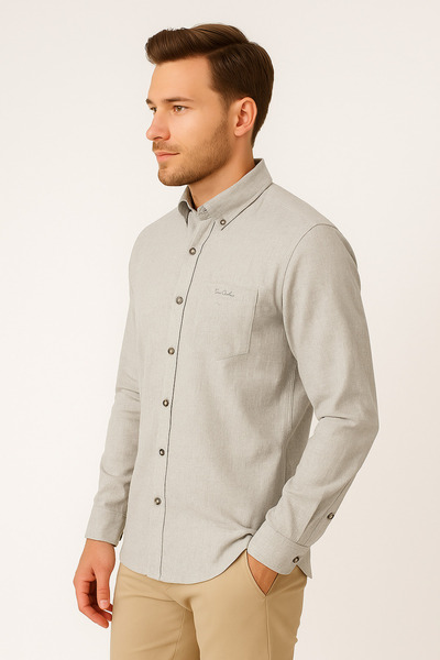 ModaPlaza Men's Classic Plain Melange Vikol Shirt