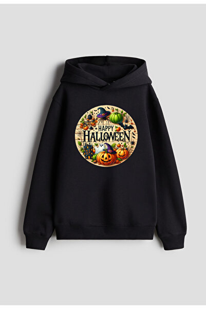 MODA Хелоуин с принт за жени, мъже и деца, черна суитшърт с качулка