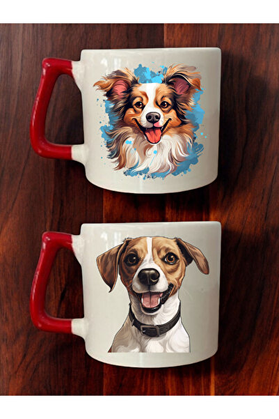 lili hediyelik Dog Drawing Printed 2-Piece Coffee Cup Ceramic Mug - Ceramic Tea, Coffee Gift Cup