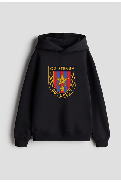 MODA România Steaua București cu imprimeu Femei Bărbați Copii Negru cu glugă ...