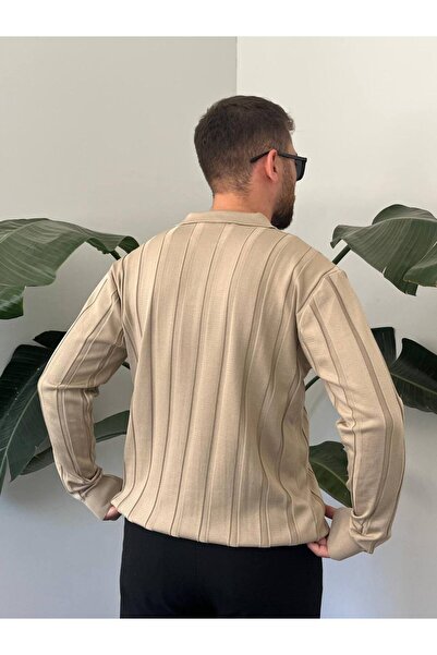 Gambocci Ανδρικό πλεκτό πουλόβερ με μακρυμάνικο γιακά πόλο oversized φαρδύ αυτοπλεκτό