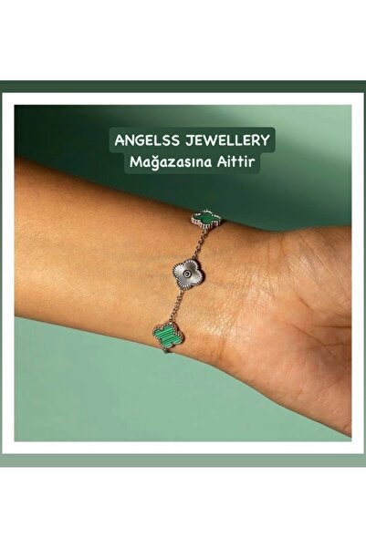 ANGELSS JEWELLERY Green Silver Two Color Clover Bracelet (Clover Model Green ...