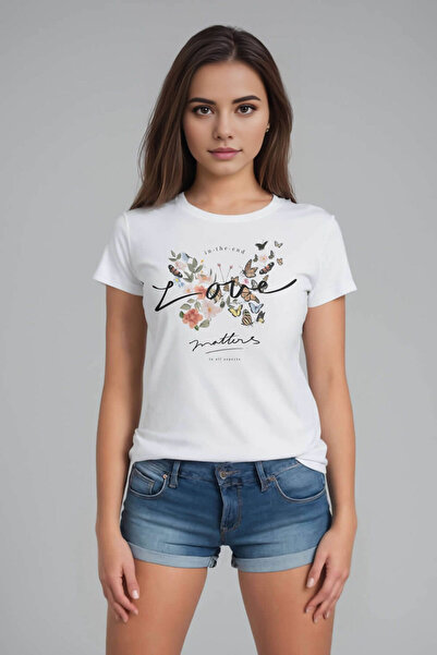 Love Matters Baskılı Beyaz Kadın Tişört