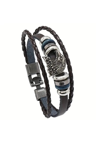 Feronnucci سوار جلدي منسوج برأس نسر للجنسين KR01