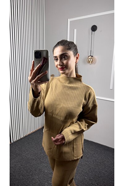 TEXXANA Striped Detailed Long Sleeve Knitwear Bottom Top 2-Piece Set