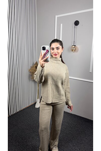 TEXXANA Striped Detailed Long Sleeve Knitwear Bottom Top 2-Piece Set