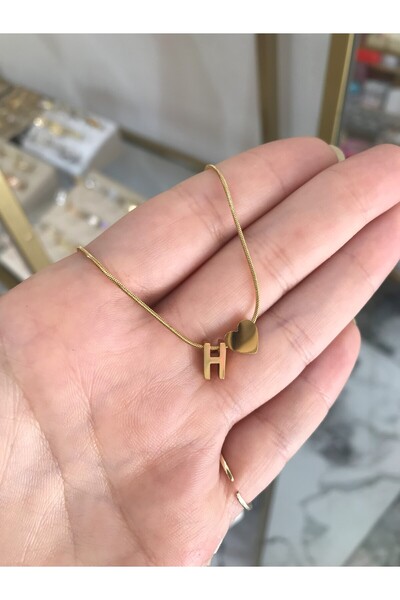 the ASEL İNCİ قلادة على شكل قلب بسيطة بحرف H