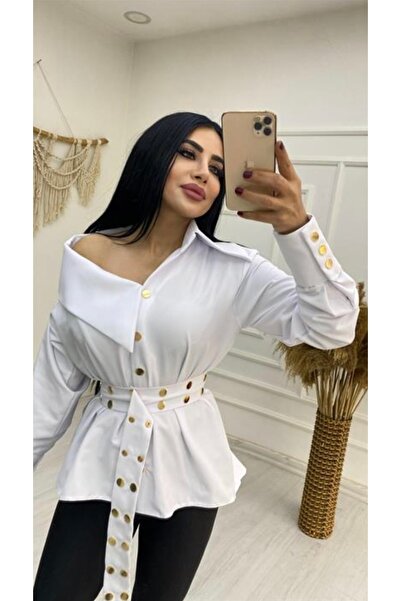 Clariss White Shirt with Gold Studded Belt
