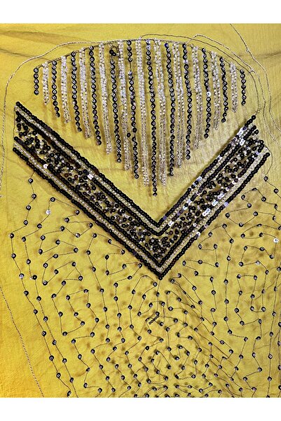 Gönülden Tasarım APLICAȚIE DE CUCIT PENTRU GULER CU PĂRĂNELE DE Mărgele NEGRE 63X35 CM