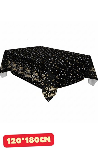 Baloncu Nene Siyah Happy Bırthday Yazılı Plastik Kullan At Masa Örtüsü 120-18...