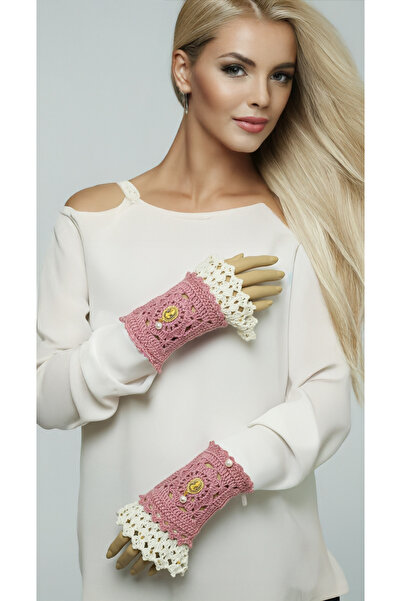 drt tasarım Victorian Stil Dantel Görünümlü parmaksız eldiven Pembe