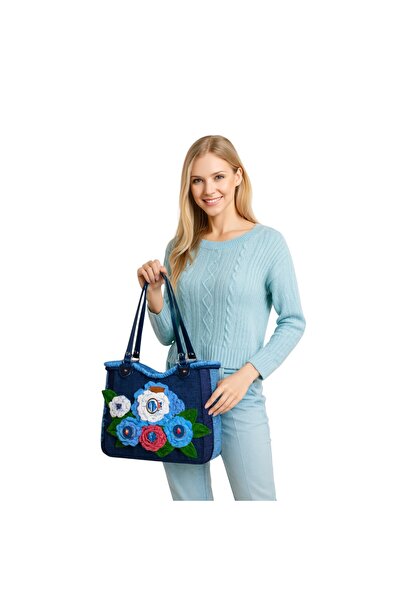zelart Crochet Knitted Flower Detailed Shoulder Bag, Handmade Custom Design Bag