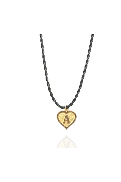 Nezihhan 0.25 Gram 14 Ayar A Harfi Siyah İpli Kalp Kolye