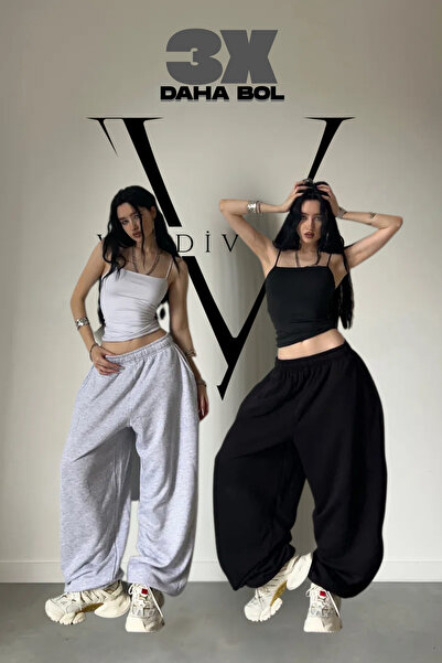 vladivosto 2'li Kışlık Tesettür Ekstra Bol Süper Yüksek Bel Gri Siyah Baggy O...