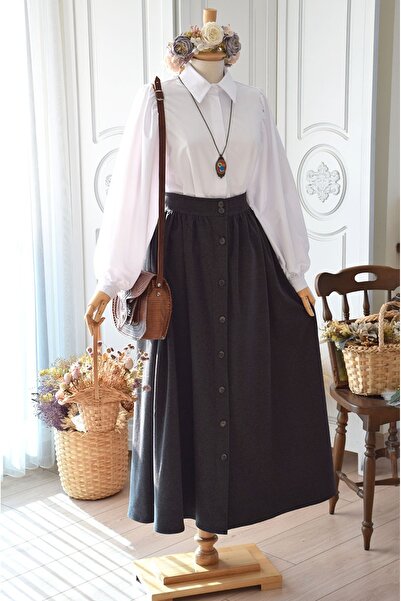 EMİNOS BUTİK Fusta cu nasturi, culoare afumată