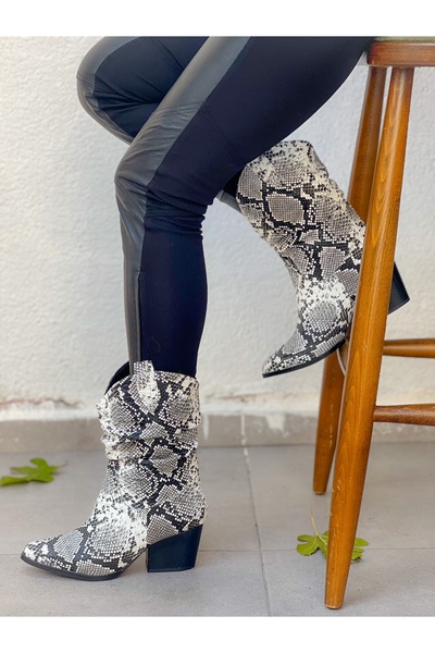 BERFONA Tokyo Gray Snake Skin 6 cm Heel Dallas Boots Bottie