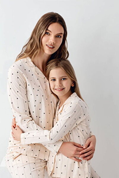Arnetta Mother & Daughter Pajamas Set, (Sold Separately), 100% Cotton, with Pockets, Shirt Collar, Heart Printed
